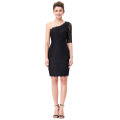 Kate Kasin Asymmetry One Shoulder Half Sleeve Short Black Lace Cocktail Party Dress KK000176-1